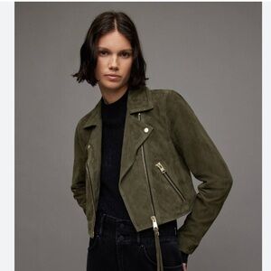 All Saints Suede Dalby Biker Jacket in Emerald green. Size 4. Pristine condition